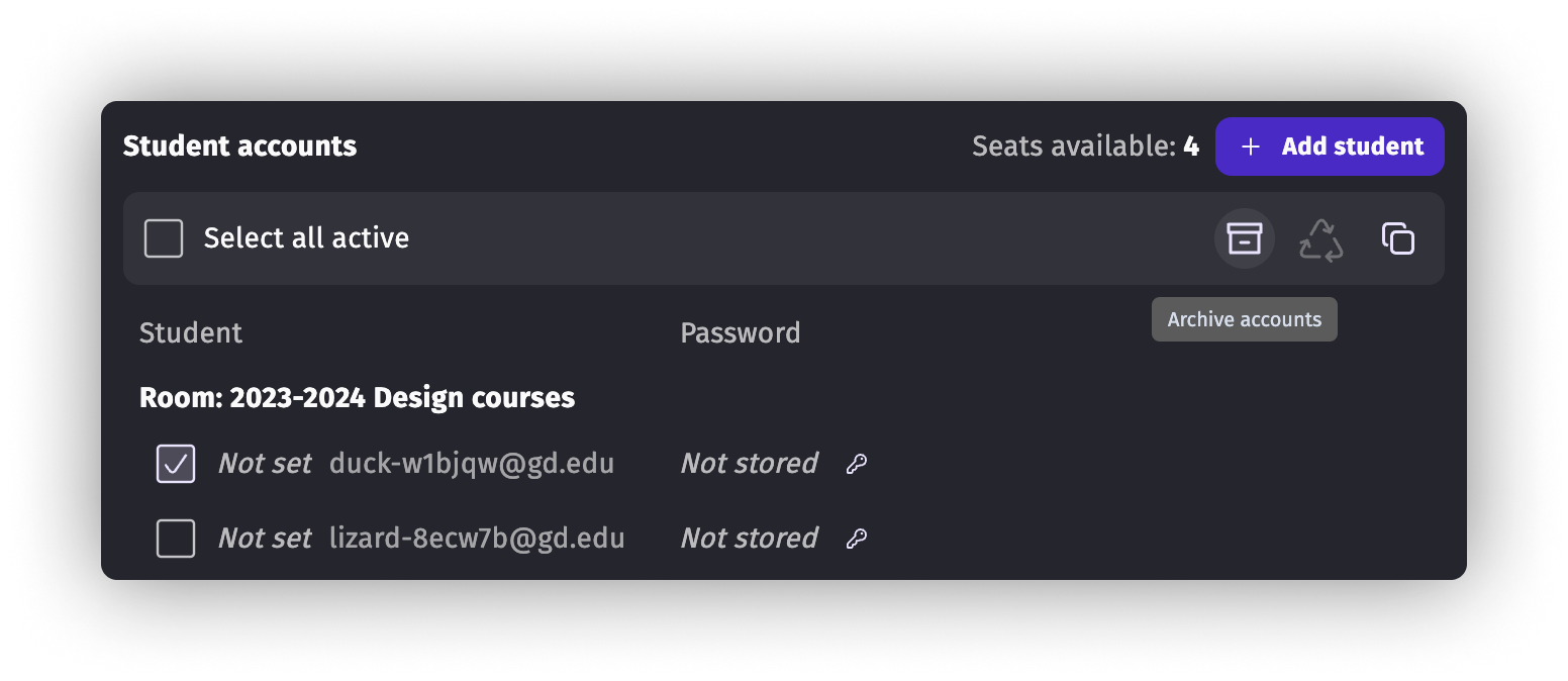 Zoom on the "Manage students" features